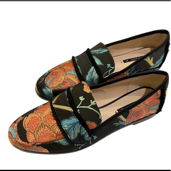 Zara Shoes - ZARA Frayed Floral Jacquard Loafers Dress Shoes